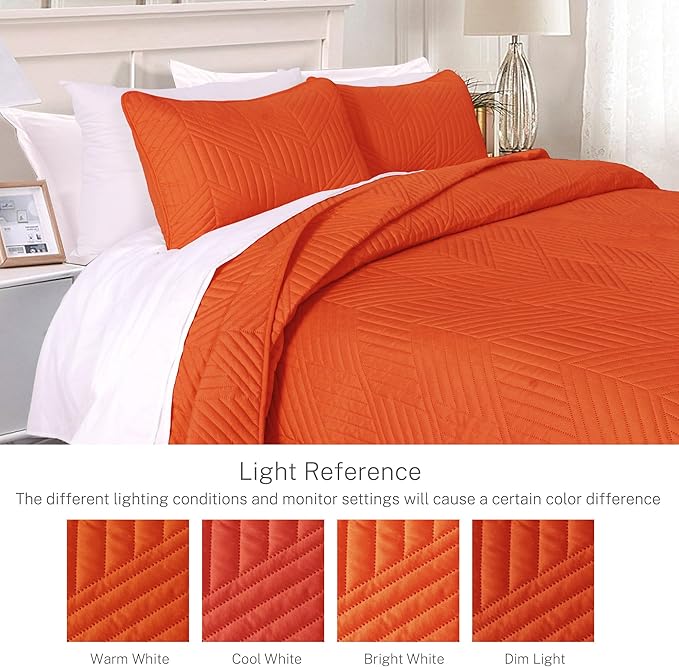 Exclusivo Mezcla Ultrasonic Twin Quilt Bedding Set, Lightweight Burnt Orange Bedspreads Soft Modern Geometric Coverlet Set for All Seasons (1 Quilt and 1 Pillow Sham)