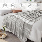 WRENGONGE Light Grey Throw Blanket, 50x70 Soft Cozy Striped Throw Blankets for Couch, Sofa, Bed, Travel, Lightweight Fluffy Warm Plush Decorative Blankets for Women, Men Gift