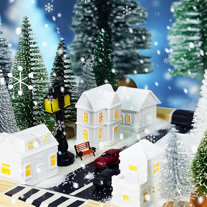 29 Pcs 1.5 Inch Christmas Miniature Houses Figurines Miniature White Resin Houses Christmas Miniature Village Set Christmas Miniature Town for Mini Christmas Scene Micro Landscape Decor