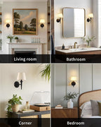 KDG Cordless Wall Sconces Set of 2, Small Wireless 5200mAh Rechargeable Battery Fabric LED Wall Lamps, Portables Lightings for Wall Painting, Living Room, Bedroom, Hallway, Gifts, Night Light (Black)