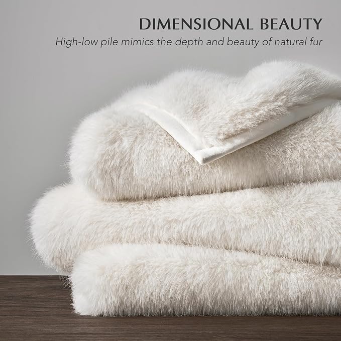 EVERGRACEHOME Luxury Faux Fur Throw Blanket, Soft Fluffy Faux Mink Blankets for Bed, Couch, Sofa, Thick Cozy Plush Warm Fur Throws with Reversible Velvet, Ivory Mink, 50"x60"