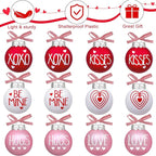 12 Pcs Valentines Day Ball Ornaments - 2.36 Inch Red Pink White Valentines Day Letter Hanging Decorations Buffalo Plaid Balls Ornaments for Tree Valentine's Day Party Supplies Decorations