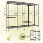 Raybee Clothes Rack for Hanging Clothes,Clothing Rack with Shelves,Portable Closet,Adjustable,76" W x 77" H x 18" D,Max Load 1150lbs,Black