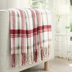 Red and White Plaid Throw Blanket for Couch,50"X60" Super Soft Cozy Warm Home Decorative Throws with Tassels for Bed Sofa Picnic