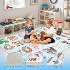 ABC Rugs for Kids Playroom - 4.5x6 Feet Alphabet Rug Kids Play Carpet Preschool Learning Animals, Educational Rug for Children Toddler Bedroom Nursery Kindergarten Decor, Blue