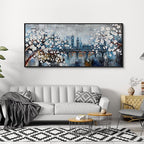 KLAKLA Extra Large Wall Art for Living Room City Scenes - Black Frame Large Abstract Wall Decor Bedroom Office Landscape Plum Blossom Picture Artwork for wall Modern Home Decoration