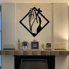 SZI Praying Hands Wall Art Metal, Metal Crosses Wall Decor, Prayer Hands Decor, Serenity Prayer Wall Art for Living Room, Bedroom (19"x19"/47x47cm, Gold)