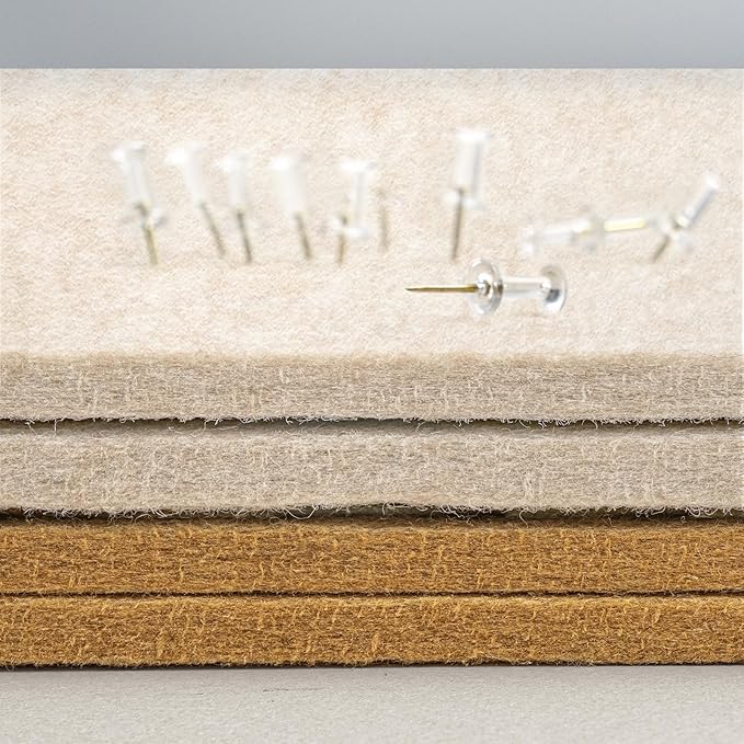 Bulletin Board, 35 x 17 1/2 inches Felt Board - Decorative Pin Board, Cork Board Alternative for Wall, Foldable Self-Adhesive Vision Board Prayer Board with 20 Pushpins - Oatmeal