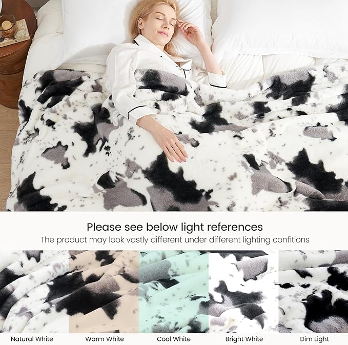 Cozy Bliss Cow Print Faux Fur Throw Blanket, Animal Printed Blankets Super Soft Warm Thick Fluffy Throws Home Decor for Couch Bed Sofa Women (Black&Grey Cow, 60x80 Inches)
