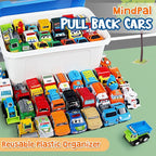 50 Pcs Toy Cars with Large Plastic Organizer, Pull Back Cars for Kids Ages 3-5, Birthday and Party Decorations, Birthday Presents for 3 + Year Old Girls and Boys