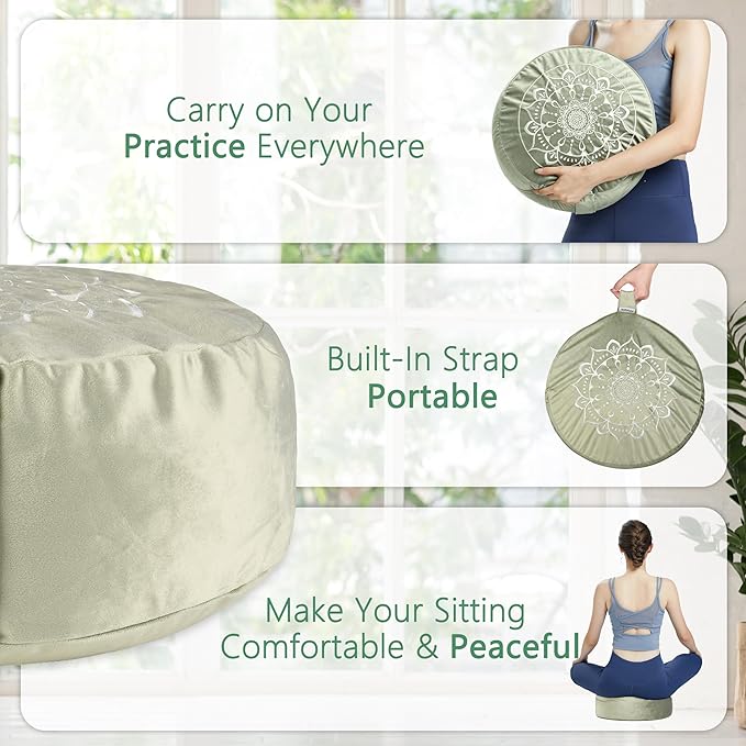 Hihealer Meditation Cushion, Traditional Tibetan Meditation Pillow Velvet Cover - Large Floor Cushion Seating for Adults - Yoga Buckwheat Bolster for Women、Moms