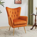 Modern Chic Mid-Century Velvet Accent Armchair for Living Room, Bedroom, or Home Office, Button-Tufted Wingback Design with Gold Flared Legs, Orange