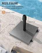 42lbs Patio Umbrella Base with Wheels - Heavy Duty Outdoor Patio Market Umbrella Stand for Deck with Rollers, Poolside, Balcony, Wind-Resistant Design, Grey