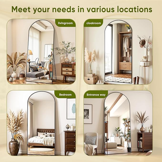 Full Length Mirror, 59"x19" Arched Full Body Mirror, Oversized Floor Mirrors, Leaning Free Standing Mirrors, Hanging Mounted Large Mirrors for Bedroom Dressing Room, Cloakroom, Black