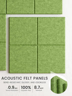 Bumusty Large Felt Bulletin Board, 48" x 36" Cork Board Alternative, 12-Pack Wall Tiles with 4-Compartment Design, 30 Push Pins, 70 Adhesive Tabs, Ideal for Office & Home Decor, Kelly Green