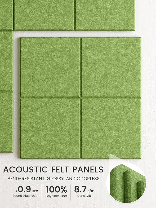 Bumusty Large Felt Bulletin Board, 48" x 36" Cork Board Alternative, 12-Pack Wall Tiles with 4-Compartment Design, 30 Push Pins, 70 Adhesive Tabs, Ideal for Office & Home Decor, Kelly Green