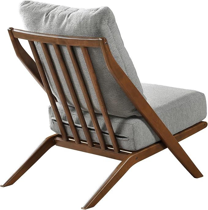 Lexicon Modern Accent Chair, Pascal Brown Solid Rubberwood Frame, Woven Chenille Upholstered Armless Chair with Reversible Cushions and Removable Covers, for Living Room, Bedroom and Office, Grey