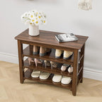 Shoe Rack Bench, 4-Tier Shoe Shelf Organizer, 25.6" Entryway Storage Bench for Hallway, Bedroom, Living Room, Bedroom, Hold up to 550 lbs, Solid Wood, Dark Brown