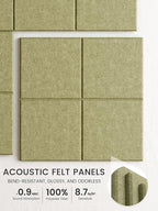 Bumusty Large Felt Bulletin Board, 36" x 24" Cork Board Alternative, 6-Pack Wall Tiles with 4-Compartment Design, 30 Push Pins, 40 Adhesive Tabs, Ideal for Office & Home Decor, Olive Green