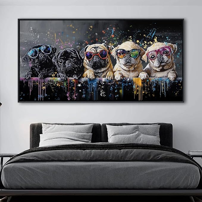 XLSJERST God Picturs Canvas Artwork 58x29 Inches - Cool Dog Graffiti Black and White Wall Art for Living Room Bedroom Bathroom Game Room Home Decor