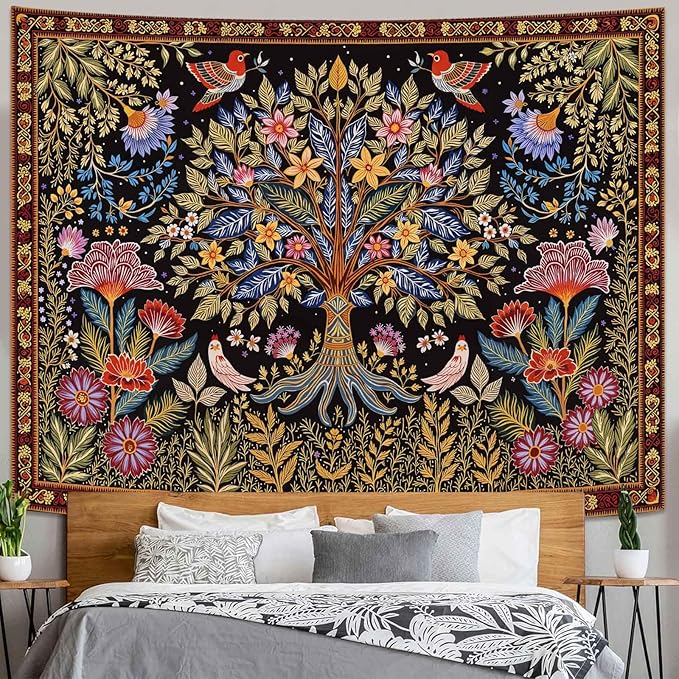 Lunerfex Tree of Life Wall Tapestry - Vibrant Folk Art & Botanical Wall Hanging for Bedroom and Living Room Decor - Boho Nature Tapestries 60"x44"