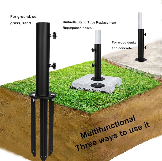 Patio Umbrella Stand Base, In-Ground Umbrella Holder, Grass Umbrella Ground Stake, Removable Inground Umbrella Stand Anchor with 3 Spike,DIY Umbrella Stand Parts for Deck,Lawn,Beach,Table