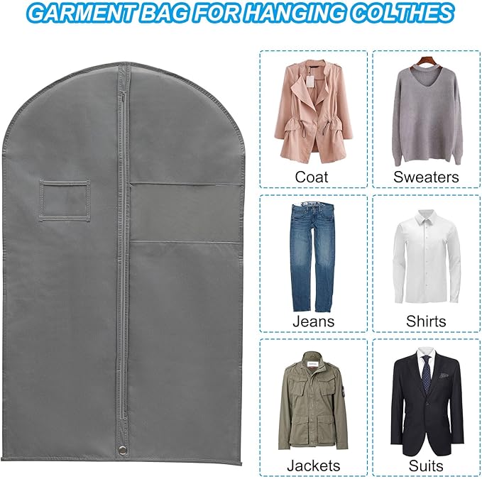 PATIKIL 31" Garment Bag, 5 Pack Breathable Suit Bag for Storage Hanging Clothes Dustproof Garment Covers for Suits Coats Dresses, Gray