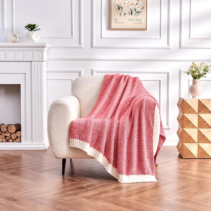 CozeCube Super Soft Fullfy Microfiber Reversible Knitted Blankets, Warm Cozy Fuzzy Plush Throw, Christmas red and White Melange Throw Blanket for Couch Bed Sofa, 60" x 80"