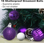 18Pcs Christmas Balls Ornaments for Xmas Tree - Shatterproof Christmas Tree Decorations Medium Hanging Ball Purple 2.5in x 18 Pack