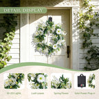 Solar Spring Wreath for Front Door 18inch 30LED Pre-lit Wreath Spring Summer Decor White Daisy Artificial Wreaths for Outside Home Decor for All Season Festival Farmhouse Decor