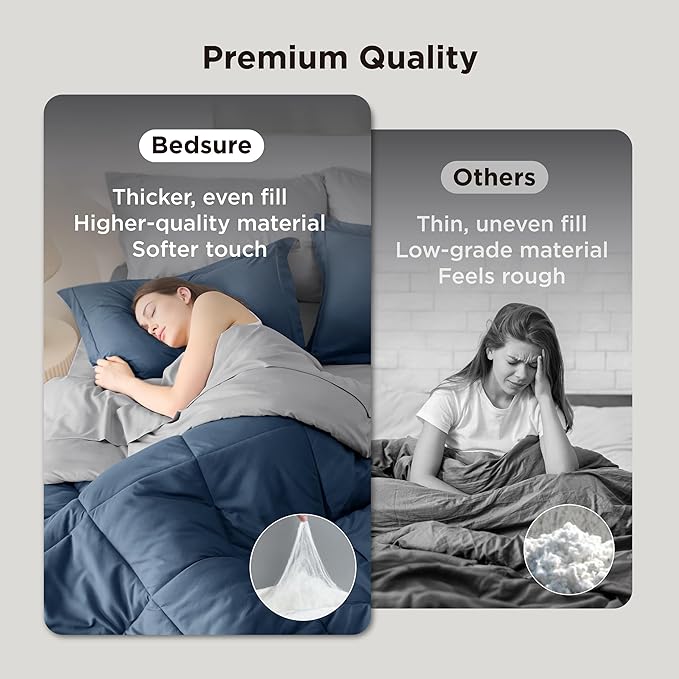 Bedsure California King Comforter Set - 7 Pieces Reversible Navy Bedding, California King Size Bed Set for All Seasons, Bed in a Bag with Down Alternative Comforter, Sheets, Pillowcases & Shams