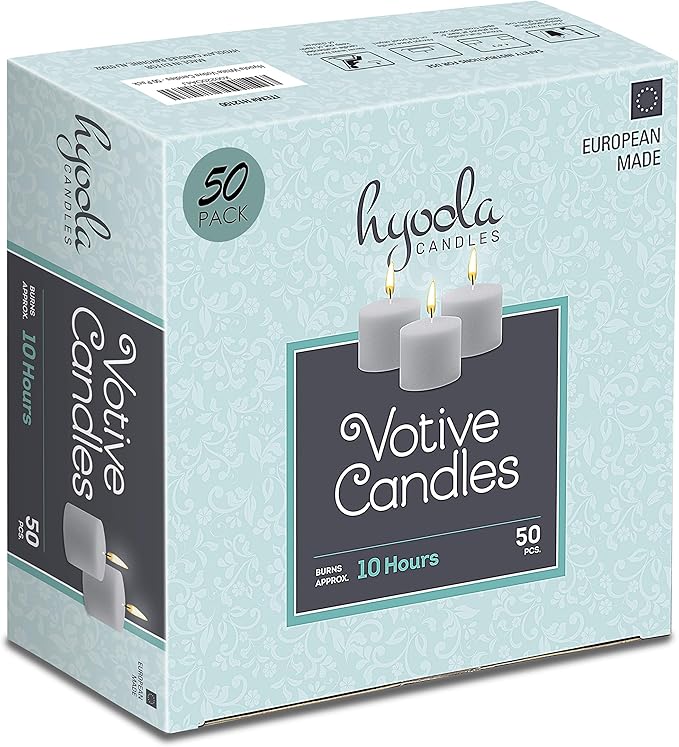 Hyoola Votive Candles - 10 Hour Burn Time - Unscented Candles Votives Bulk - Pack of 50 White Candles - European Made