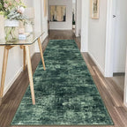 IOHOUZE Abstract Runner Rug 3x10 Ft Washable Runners for Hallways, Non Slip Kitchen Runner Printed Faux Wool Entryway Runner Indoor, Modern Abstract Floor Carpet for Hall Bedroom, Dark Green