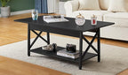 GreenForest Coffee Table with Storage, 43 inch Large Modern Coffee Tables for Living Room, X-Frame Design Farmhouse Coffee Table Space Saving Living Room Tables, Easy Assembly, Black