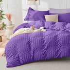 HYMOKEGE Dark Purple/Lavender King Size Comforter Set Seersucker 7 Pieces, All Season Luxury Bed in a Bag for Bedroom, Bedding Set with Comforter, Sheets, Pillowcases & Shams