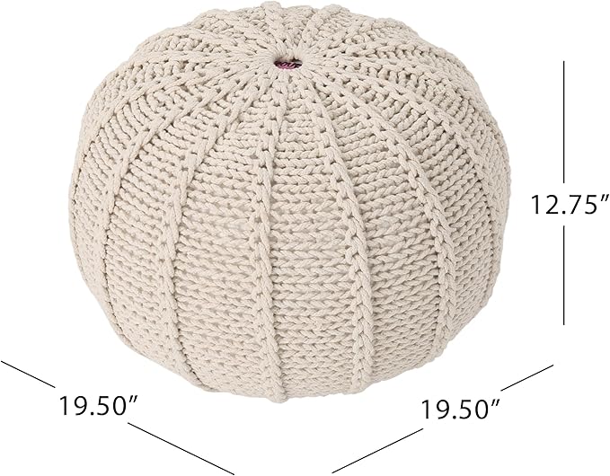 Christopher Knight Home Agatha Knitted Cotton Pouf, Beige Small