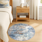 IOHOUZE Round Area Rug 3 Ft Circle Entryway Rugs Round Washable Door Mat Indoor Entrance, Non Slip Circle Front Door Rug, Printed Abstract Faux Wool Floor Carpet for Foyer Porch Sink, Blue Rust