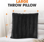 Cheer Collection Faux Fur Throw Pillows - Decorative Pillows for Couch, Bed Throw Pillows, Black Accent Pillows for Bedroom or Living Room Aesthetic, Set of 2 Furry Throw Pillows, 22" x 22"