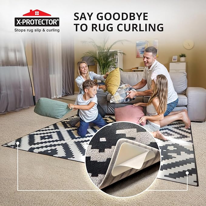 X-Protector Rug Tape for Carpet - 8 Pcs Set - White Anti-Slip & Anti-Curling Carpet Tape for Rugs - Premium Rug Pad Gripper - Carpet Corner Grippers to Keep Your Rugs & Make Corners Flat