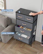 Crestlive Products Vertical Dresser Storage Tower - Sturdy Steel Frame, Wood Top, Easy Pull Fabric Bins, Wood Handles - Organizer Unit for Bedroom, Hallway, Entryway, Closets - 6 Drawers (Gray)