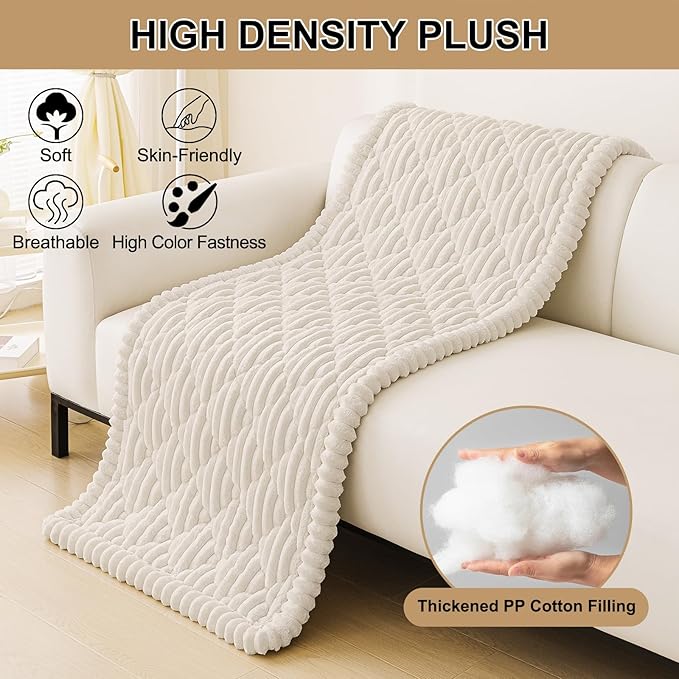 Smiry Pet Couch Cover for Dogs Washable, Non-Slip Fuzzy Couch Covers for 3 Cushion Sofa Pet Friendly, Soft Thick Furniture Protector Sofa Slipcover Mat for Dogs (White, 27.6" x 47")