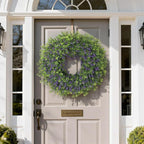 26" Artificial Lavender & Boxwood Wreath for Front Door - Large Faux Purple Greenery Outdoor Wreath for Home, Farmhouse, Window, Wall Decor | Spring Summer All Seasons