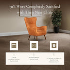 Poly & BARK Aida Leather Lounge Chair – 40.5” Mid-Century Accent Chair for Living Room or Bedroom – Full-Grain Italian Leather, Solid Wood Legs, Feather-Down Comfort – Cognac Tan