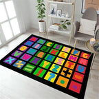 Kids Area Rug English Characters ABC and Math Symbols Learning Carpets, Lovely Black Foldable Large Area Rugs Perfect for Dining Room Bedside Kids Boys Bedroom Playroom Hallway, 5x8ft