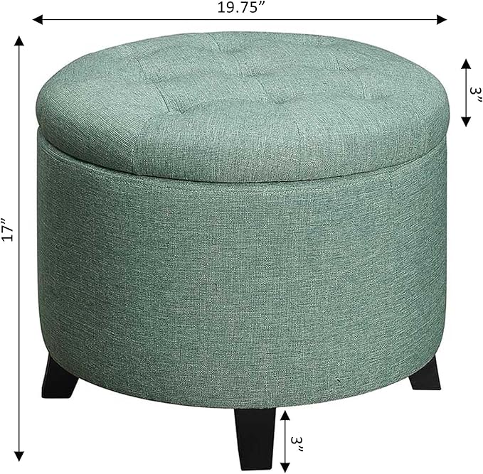 Convenience Concepts Designs4Comfort Round Storage Ottoman 19.75" - Versatile Contemporary Foot Stool for Living Room, Office, Green Fabric