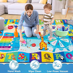Chicrug Educational Kid Area Rug for Playroom, 5x7 Feet TPR Non Slip Kids Classroom Carpet Rug for Learning ABC Animal, Shape Color Fruit, Washable Play Mat Rug for Children Nursery Toddler Room Decor