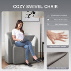 COLAMY Swivel Accent Chair, Modern Barrel Round Chair, Upholstered Comfy Living Room Chair with Armrest, Armchair for Reading Room/Bedroom/Waiting Room/Office, No Assembly, Grey