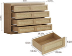 47 Inch Rattan 8 Drawer Dresser, Modern Farmhouse Chest of Drawers, Tv Stand Dresser Accent Furniture for Living Room, Bedroom, Entryway
