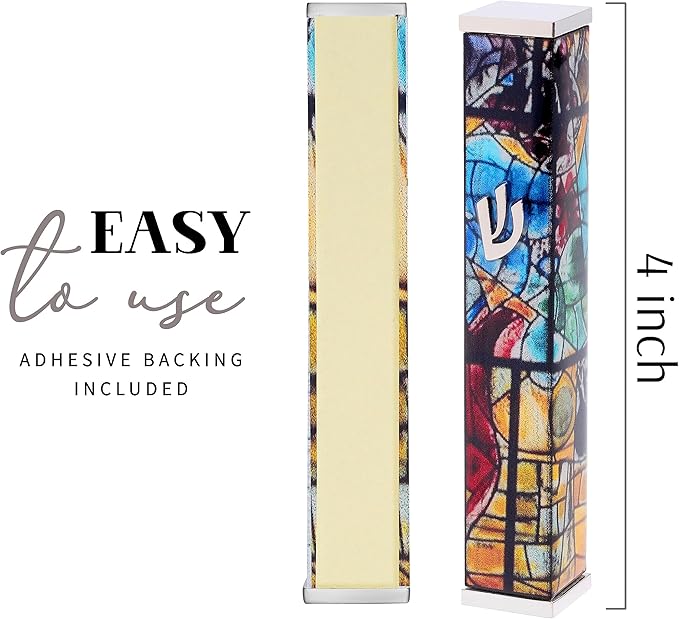 SURI Mezuzah for Door with Printed Scroll Inside | 4" Modern Mezuzah Case (Silver Yellow)