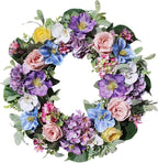 24 Inch Spring Summer Wreaths for Front Door, Spring Summer Door Wreaths, Artifical Floral Flowers Wreath with Purple Hydrangea,Pink Rose,Blue Tulip,Large Wreaths for Spring Summer Outdoor Home Decor
